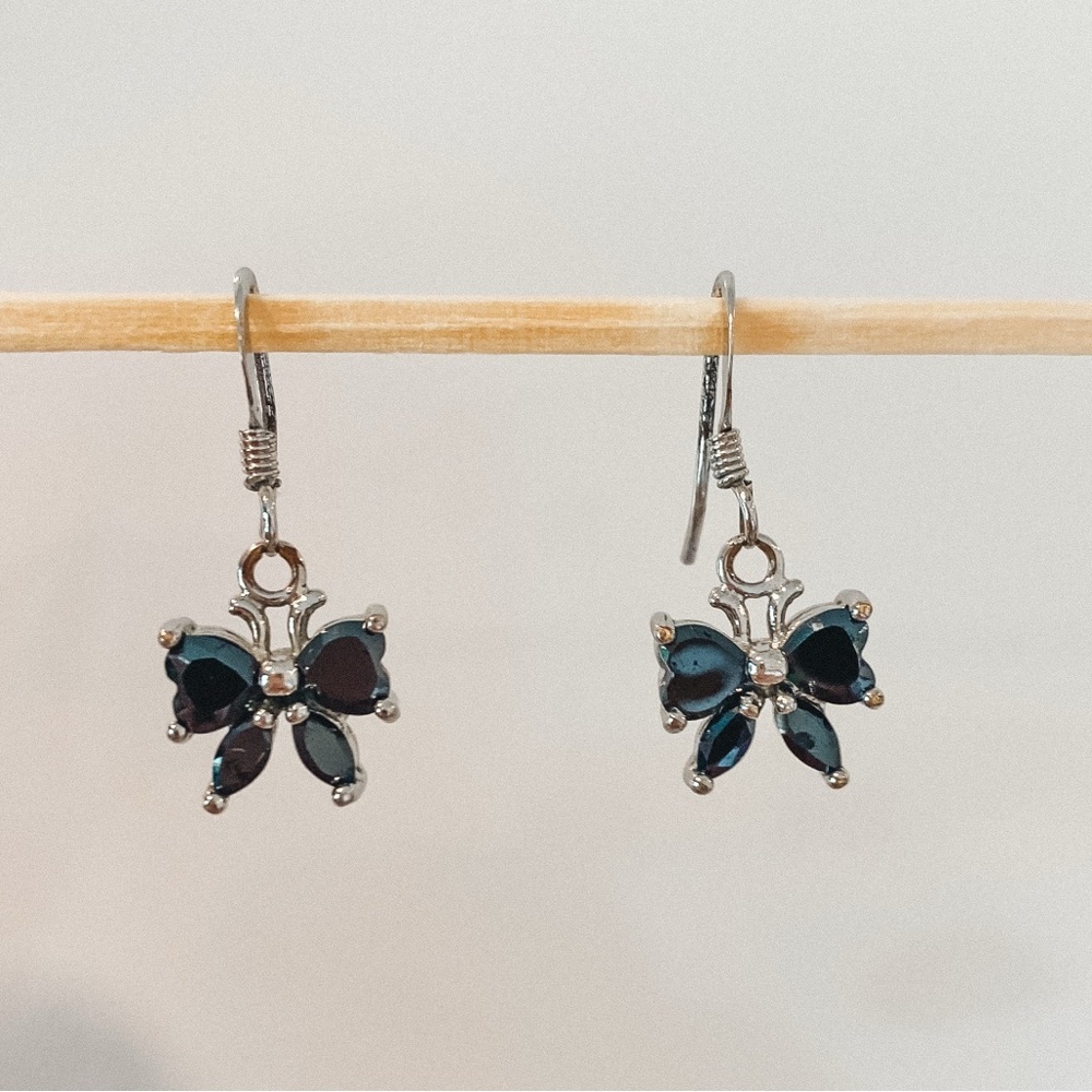 Liquidation Sale: Black and Silver Dangle Earrings with Butterfly Design